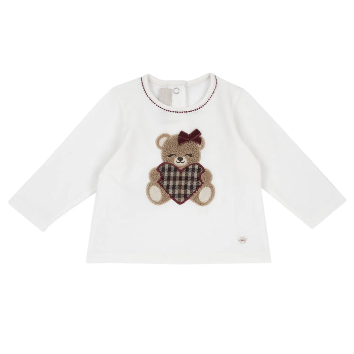 Girls White & Brown Embellished Long Sleeve T-shirt