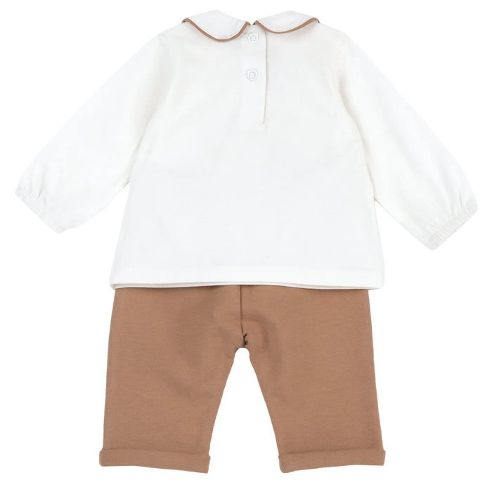 Girls White & Brown Printed Sweatshirt with Leggings