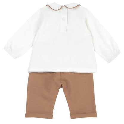 Girls White & Brown Printed Sweatshirt with Leggings