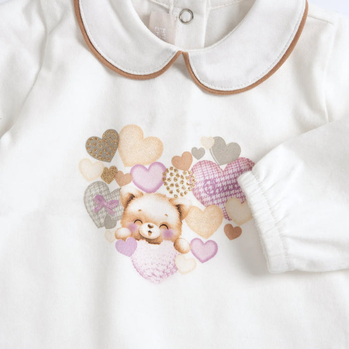 Girls White & Brown Printed Sweatshirt with Leggings