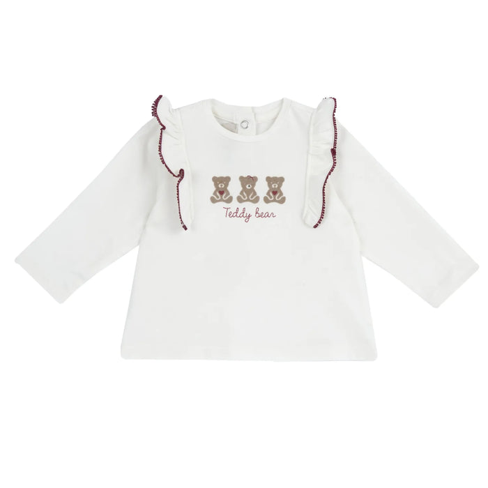 Girls White & Brown Self Design Long Sleeve Top