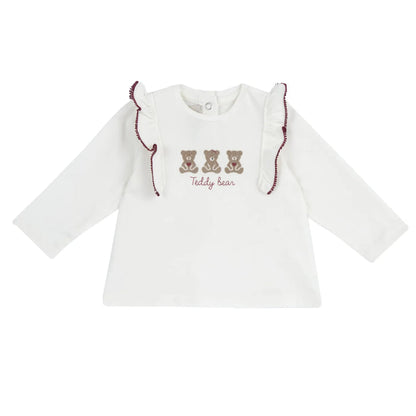 Girls White & Brown Self Design Long Sleeve Top