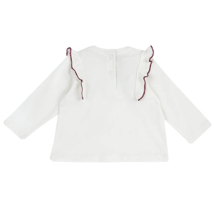 Girls White & Brown Self Design Long Sleeve Top