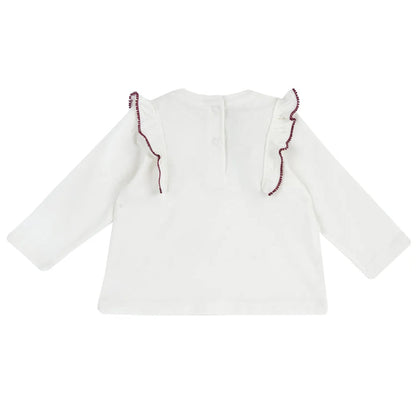 Girls White & Brown Self Design Long Sleeve Top