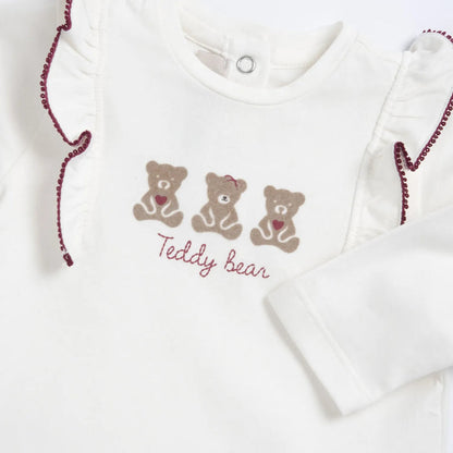 Girls White & Brown Self Design Long Sleeve Top