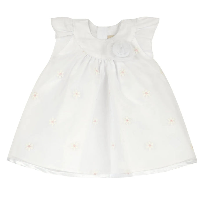 Girls White Embroidered Cap Sleeve Dress
