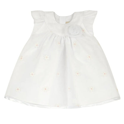 Girls White Embroidered Cap Sleeve Dress