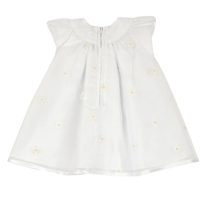 Girls White Embroidered Cap Sleeve Dress