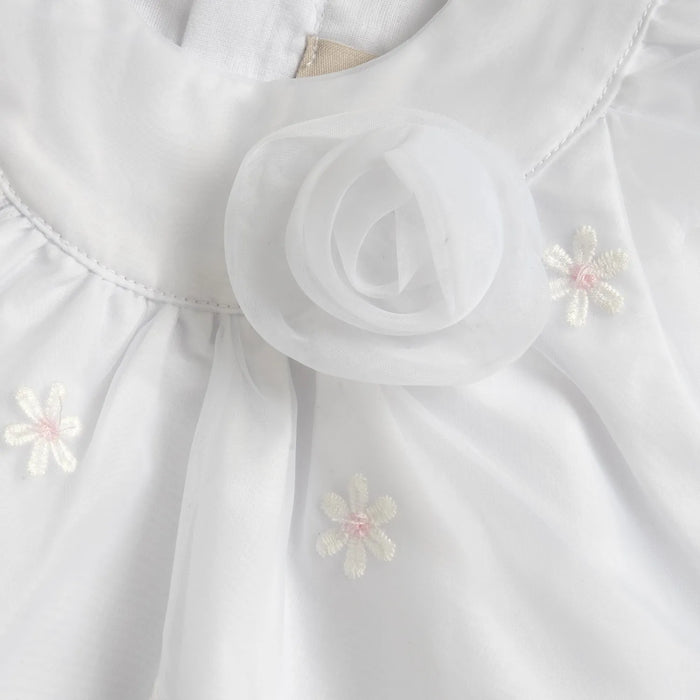 Girls White Embroidered Cap Sleeve Dress