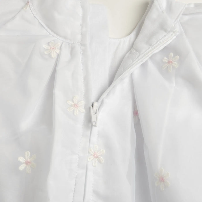Girls White Embroidered Cap Sleeve Dress