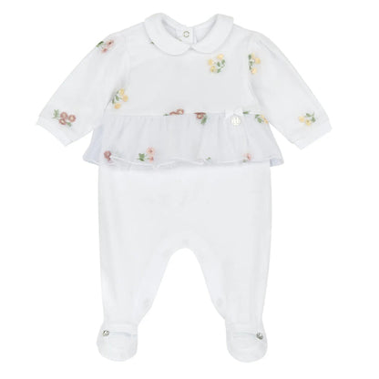 Girls White Embroidered Leg Opening Babysuit