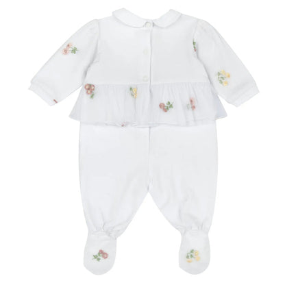 Girls White Embroidered Leg Opening Babysuit