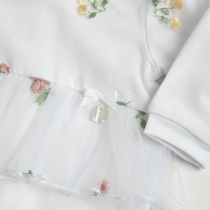 Girls White Embroidered Leg Opening Babysuit