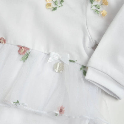 Girls White Embroidered Leg Opening Babysuit