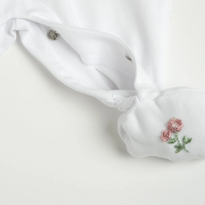 Girls White Embroidered Leg Opening Babysuit