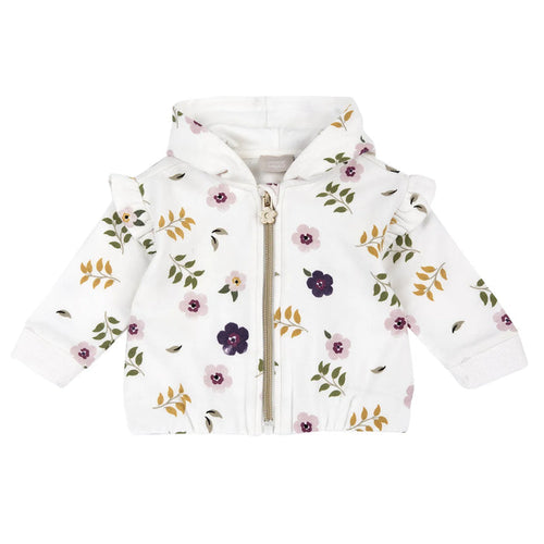 Girls White Floral Printed Sweatshirt