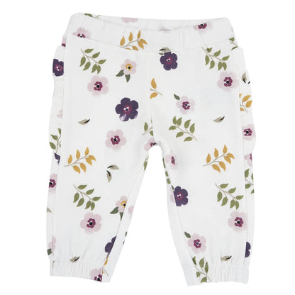 Girls White Floral Printed Trouser