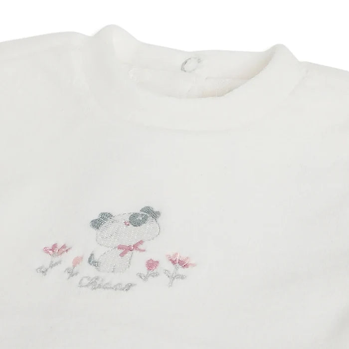 Girls White & Grey Printed Leg Opening Babysuit