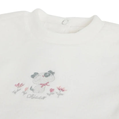 Girls White & Grey Printed Leg Opening Babysuit