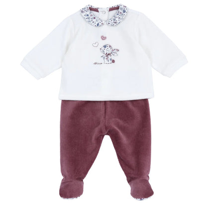 Girls White & Maroon Embroidered Smock with Legging
