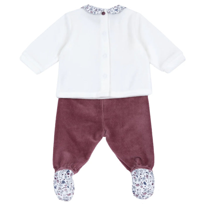 Girls White & Maroon Embroidered Smock with Legging