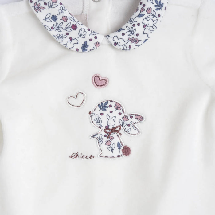 Girls White & Maroon Embroidered Smock with Legging