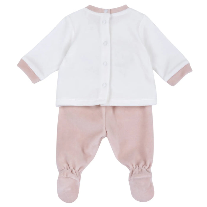 Girls White & Pink Applique Smock with Legging