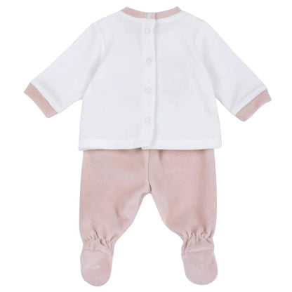 Girls White & Pink Applique Smock with Legging