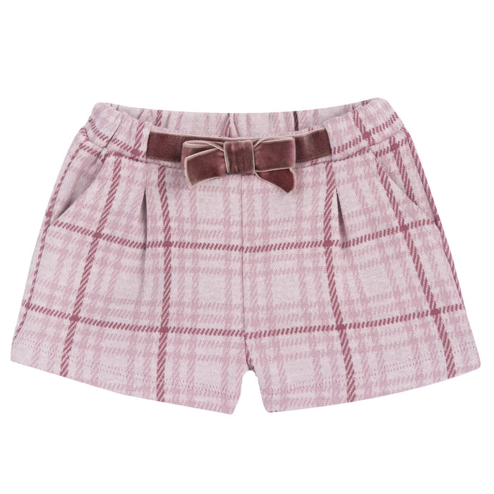 Girls White & Pink Checked Shorts