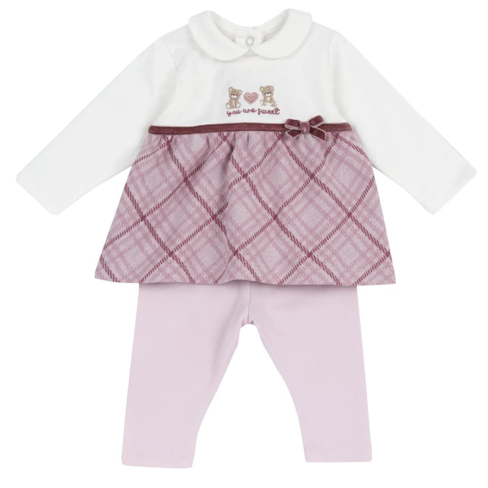 Girls White & Pink Embroidered Sweatshirt with Leggings