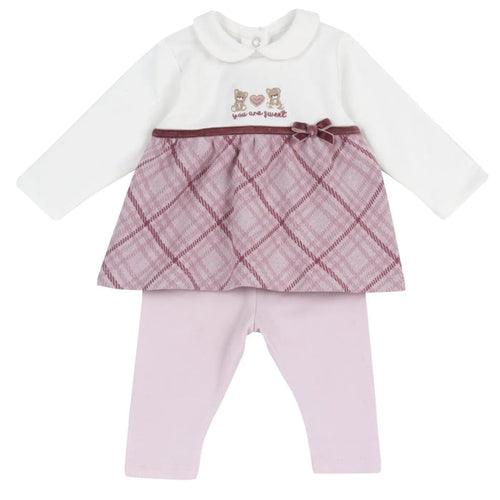 Girls White & Pink Embroidered Sweatshirt with Leggings