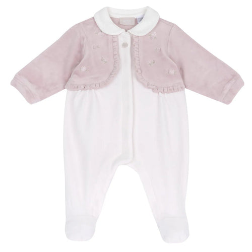 Girls White & Pink Peter Pan Collar Front Opening Babysuit