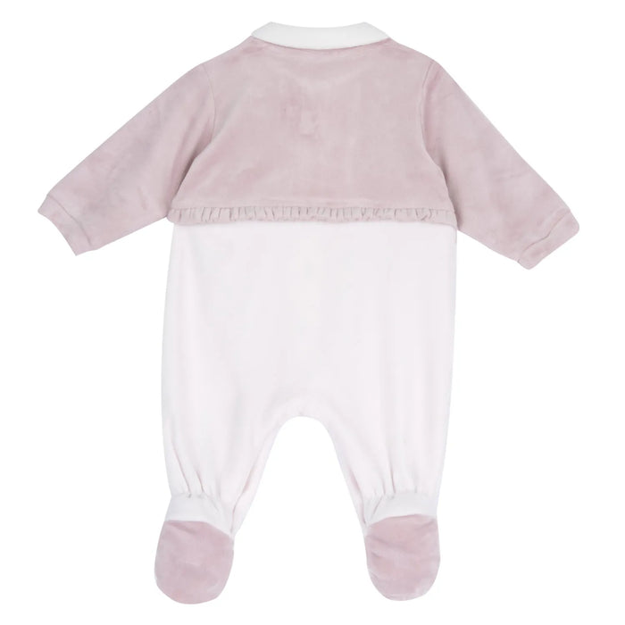 Girls White & Pink Peter Pan Collar Front Opening Babysuit