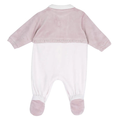 Girls White & Pink Peter Pan Collar Front Opening Babysuit