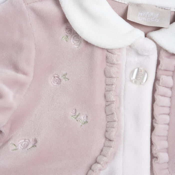 Girls White & Pink Peter Pan Collar Front Opening Babysuit