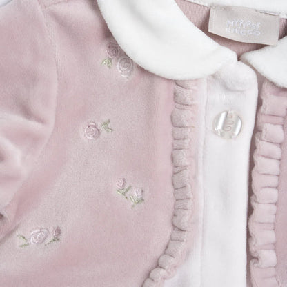 Girls White & Pink Peter Pan Collar Front Opening Babysuit