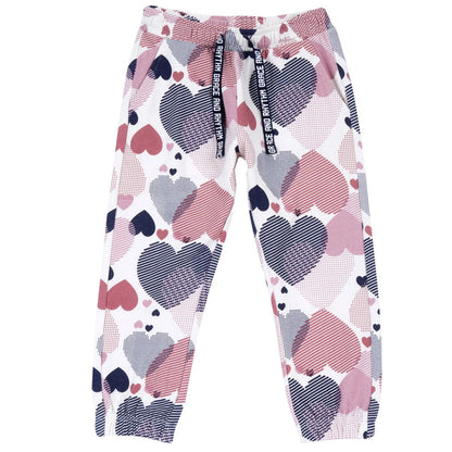 Girls White & Pink Printed Joggers