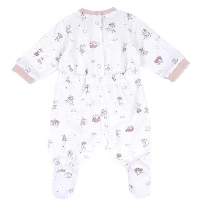 Girls White & Pink Printed Nappy Opening Babysuit
