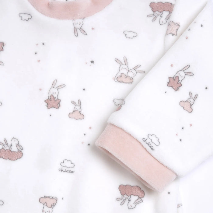 Girls White & Pink Printed Nappy Opening Babysuit