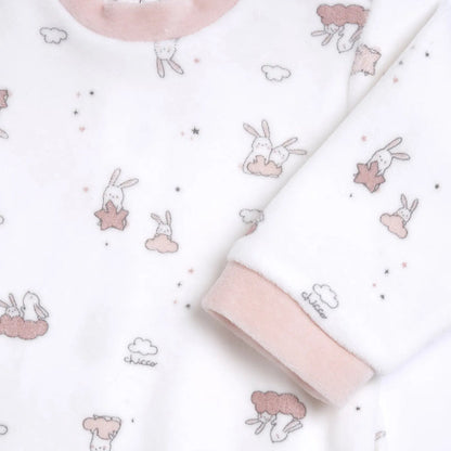 Girls White & Pink Printed Nappy Opening Babysuit