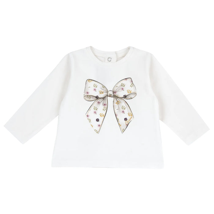Girls White Printed Long Sleeve T-shirt