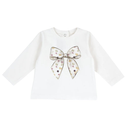 Girls White Printed Long Sleeve T-shirt
