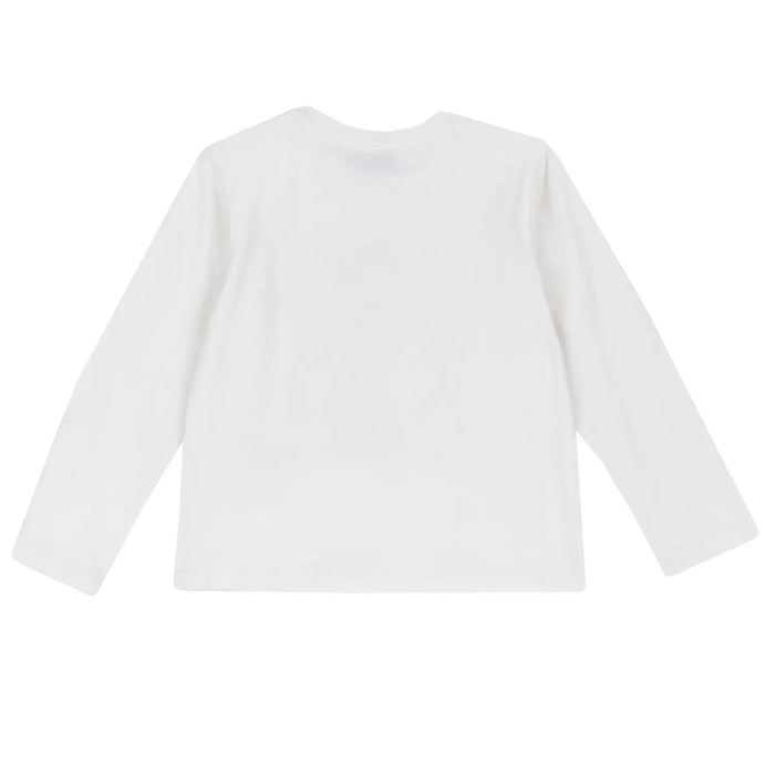 Girls White Printed Round Neck T-shirt