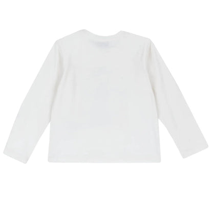 Girls White Printed Round Neck T-shirt