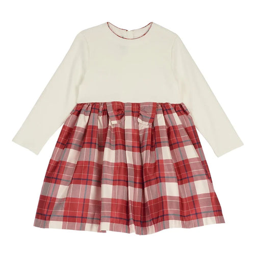 Girls White & Red Checked Long Sleeve Dress