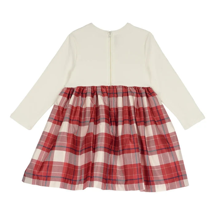 Girls White & Red Checked Long Sleeve Dress