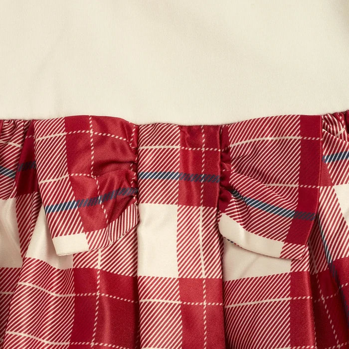Girls White & Red Checked Long Sleeve Dress