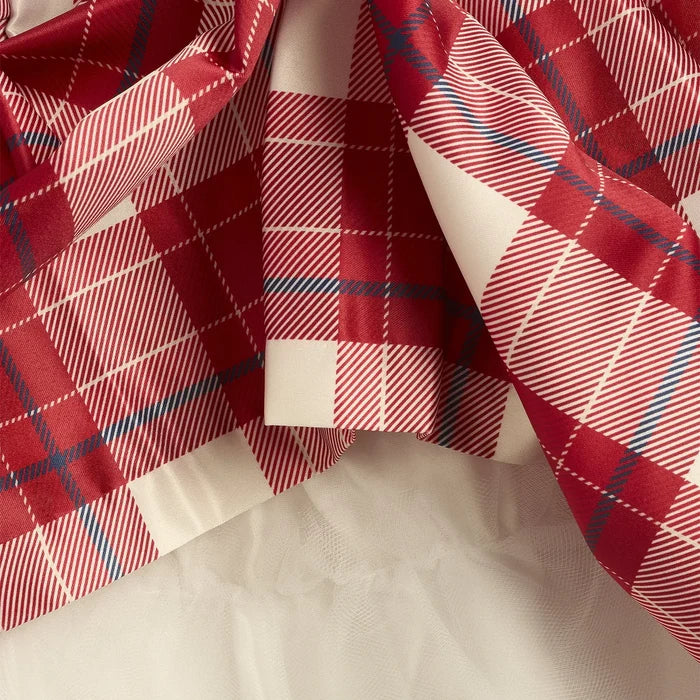 Girls White & Red Checked Long Sleeve Dress