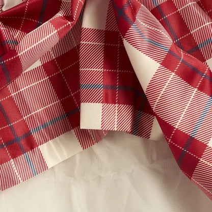 Girls White & Red Checked Long Sleeve Dress