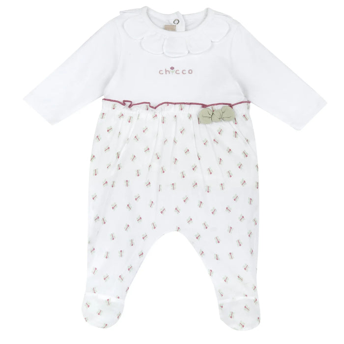 Girls White Self Design Back Opening Babysuit
